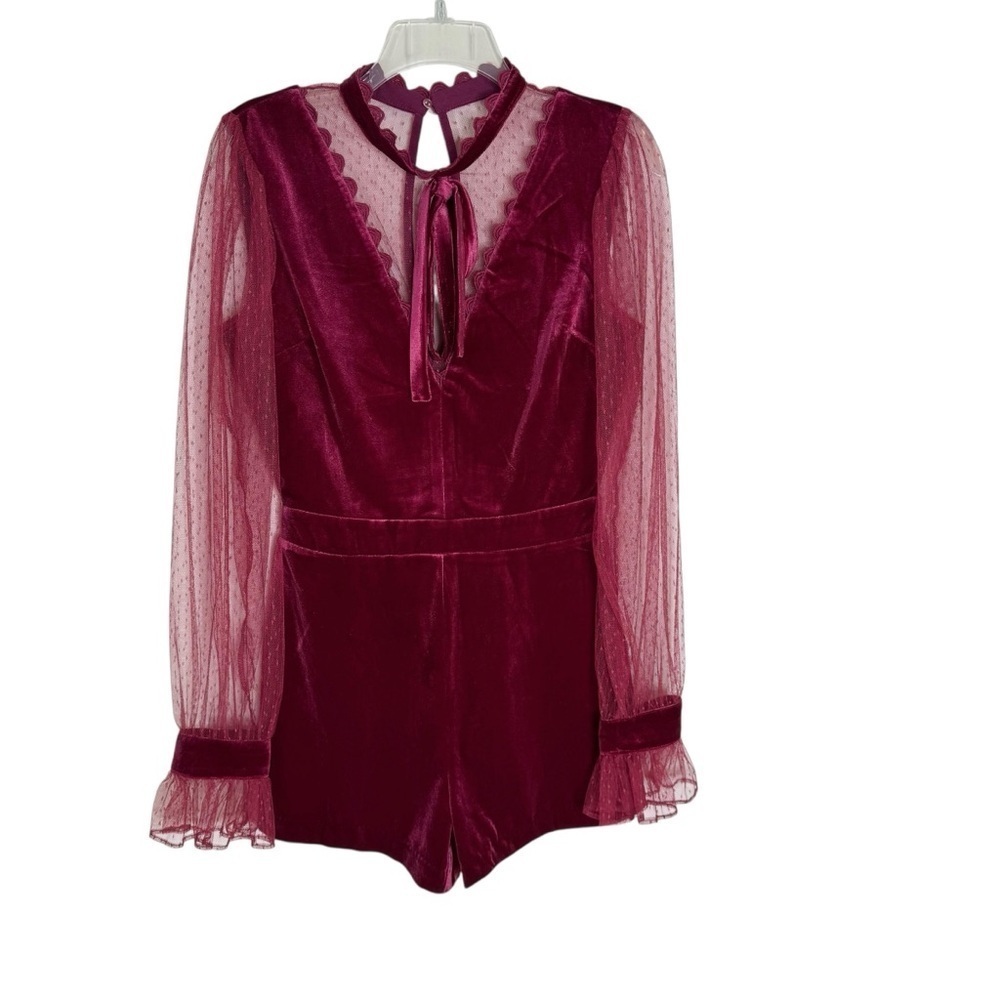 NWT Anthropologie Endless Rose Velvet and Lace Romper Wine Size S - Picture 12 of 12